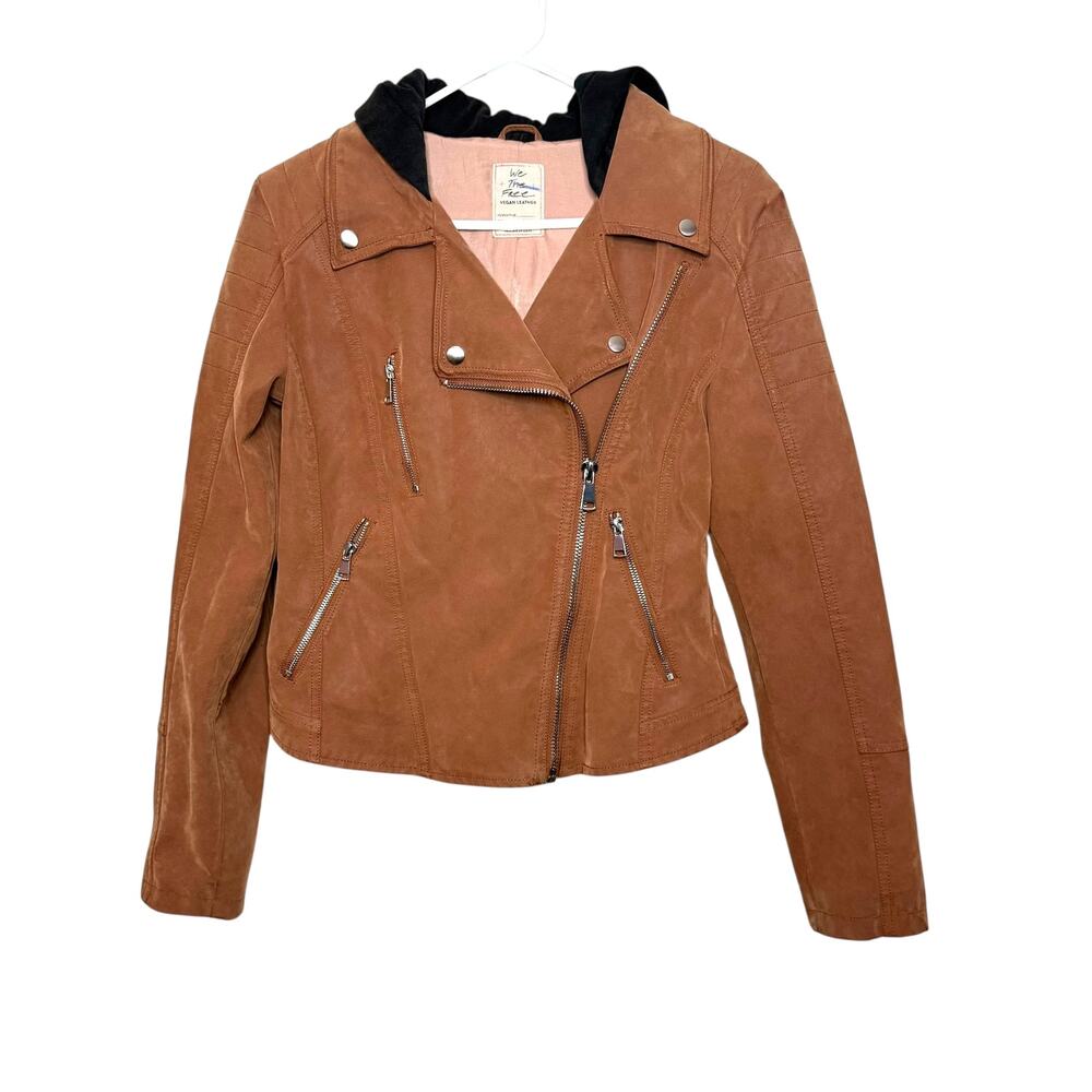 We The Free Harriet‎ Hooded Vegan Leather Moto Jacket Chocolate Women S